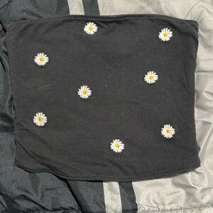 Black tube top with flowers.
